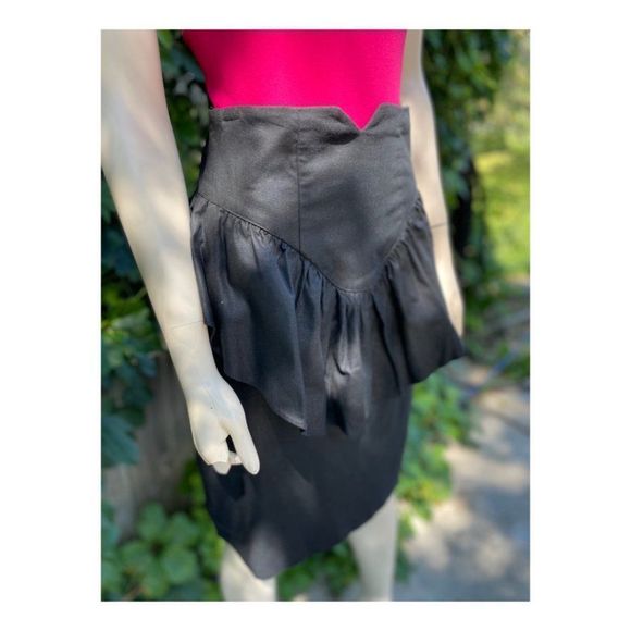 Vintage 80s Black Peplum Pencil Skirt 100% Cotton Sz 9 - Picture 6 of 12